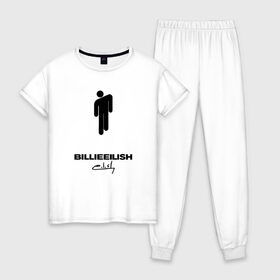 Женская пижама хлопок с принтом BILLIE EILISH в Тюмени, 100% хлопок | брюки и футболка прямого кроя, без карманов, на брюках мягкая резинка на поясе и по низу штанин | be | billie | billie eilish | билли | билли айлиш