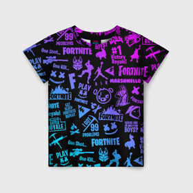 Детская футболка 3D с принтом FORTNITE ПАТТЕРН в Тюмени, 100% гипоаллергенный полиэфир | прямой крой, круглый вырез горловины, длина до линии бедер, чуть спущенное плечо, ткань немного тянется | fortnite | fortnite 2 | fortnite x маршмелло | ikonik | marshmello | ninja | ninja streamer | иконик | ниндзя | фортнайт | фортнайт 2 | фортнайт глава 2