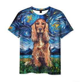 Мужская футболка 3D с принтом Кокер-спаниель (Van Gogh style в Тюмени, 100% полиэфир | прямой крой, круглый вырез горловины, длина до линии бедер | gogh | van | vincent | willem | ван | винсент | гог | кокер | пёс | постимпрессионизм | собака | спаниель | художник