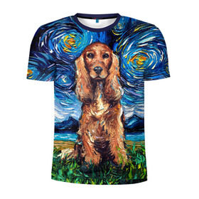 Мужская футболка 3D спортивная с принтом Кокер-спаниель (Van Gogh style в Тюмени, 100% полиэстер с улучшенными характеристиками | приталенный силуэт, круглая горловина, широкие плечи, сужается к линии бедра | gogh | van | vincent | willem | ван | винсент | гог | кокер | пёс | постимпрессионизм | собака | спаниель | художник