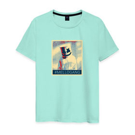 Мужская футболка хлопок с принтом #MELLOGANG в Тюмени, 100% хлопок | прямой крой, круглый вырез горловины, длина до линии бедер, слегка спущенное плечо. | dj. маршмеллоу | marshmello | диджей | музыкант
