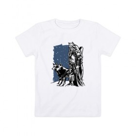 Детская футболка хлопок с принтом Викинг и Волки в Тюмени, 100% хлопок | круглый вырез горловины, полуприлегающий силуэт, длина до линии бедер | viking | wolf | wolves | викинг | волк
