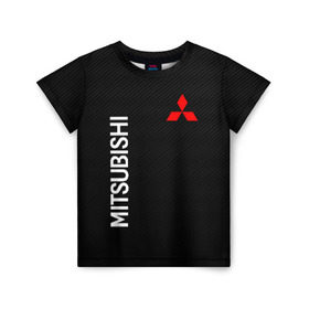 Детская футболка 3D с принтом MITSUBISHI (carbon) в Тюмени, 100% гипоаллергенный полиэфир | прямой крой, круглый вырез горловины, длина до линии бедер, чуть спущенное плечо, ткань немного тянется | Тематика изображения на принте: mitsubishi | sport | митсубиси | митсубиши | спорт