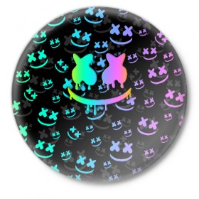 Значок с принтом MARSHMELLO в Тюмени,  металл | круглая форма, металлическая застежка в виде булавки | marshmello | диджей | клуб | клубная музыка | маршмеллоу | маршмело | маршмэлло | маршмэллоу | маршмэло | музыка | электронная