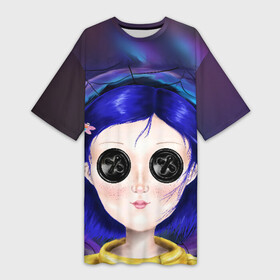 Платье-футболка 3D с принтом Coraline в Тюмени,  |  | coraline | neil gaiman | тим бёртон