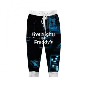 Детские брюки 3D с принтом FIVE NIGHTS AT FREDDYS в Тюмени, 100% полиэстер | манжеты по низу, эластичный пояс регулируется шнурком, по бокам два кармана без застежек, внутренняя часть кармана из мелкой сетки | 5 ночей с фредди | animation | bonnie | chica | five nights at freddys | fnaf | foxy | freddy | funny | horror | scary | бонни | майк | пять | ужас | фнаф | фокси | фредди | чика | шмидт