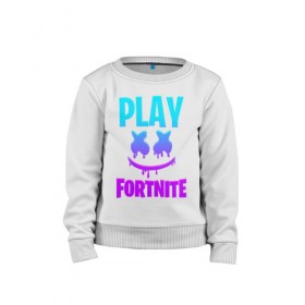 Детский свитшот хлопок с принтом FORTNITE x MARSHMELLO в Тюмени, 100% хлопок | круглый вырез горловины, эластичные манжеты, пояс и воротник | fortnite | fortnite x | marshmello | маршмелло | фортнайт