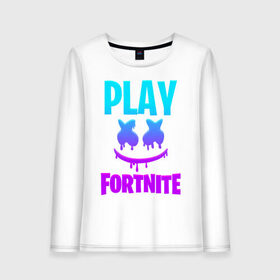 Женский лонгслив хлопок с принтом FORTNITE x MARSHMELLO в Тюмени, 100% хлопок |  | fortnite | fortnite x | marshmello | маршмелло | фортнайт