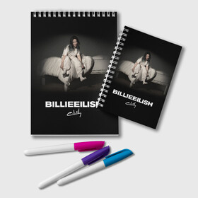 Блокнот с принтом РЮКЗАК BILLIE EILISH в Тюмени, 100% бумага | 48 листов, плотность листов — 60 г/м2, плотность картонной обложки — 250 г/м2. Листы скреплены удобной пружинной спиралью. Цвет линий — светло-серый
 | be | billie | billie eilish | билли | билли айлиш