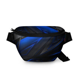 Поясная сумка 3D с принтом Blue and Black в Тюмени, 100% полиэстер | плотная ткань, ремень с регулируемой длиной, внутри несколько карманов для мелочей, основное отделение и карман с обратной стороны сумки застегиваются на молнию | Тематика изображения на принте: 3d | 3д | black | blue | texture | геометрия | красно синее | синий | текстуры | фигуры | черный