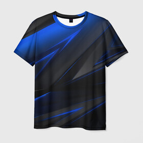 Мужская футболка 3D с принтом Blue and Black в Тюмени, 100% полиэфир | прямой крой, круглый вырез горловины, длина до линии бедер | 3d | 3д | black | blue | texture | геометрия | красно синее | синий | текстуры | фигуры | черный