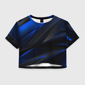 Женская футболка Crop-top 3D с принтом Blue and Black в Тюмени, 100% полиэстер | круглая горловина, длина футболки до линии талии, рукава с отворотами | Тематика изображения на принте: 3d | 3д | black | blue | texture | геометрия | красно синее | синий | текстуры | фигуры | черный