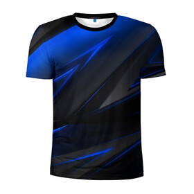 Мужская футболка 3D спортивная с принтом Blue and Black в Тюмени, 100% полиэстер с улучшенными характеристиками | приталенный силуэт, круглая горловина, широкие плечи, сужается к линии бедра | Тематика изображения на принте: 3d | 3д | black | blue | texture | геометрия | красно синее | синий | текстуры | фигуры | черный