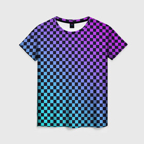 Женская футболка 3D с принтом Checkerboard gradient в Тюмени, 100% полиэфир ( синтетическое хлопкоподобное полотно) | прямой крой, круглый вырез горловины, длина до линии бедер | checkerboard | gradient | бойчик | градиент | клетка. ячейка | орнамент | френдзона | шахматная. доска | шашечки
