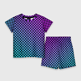 Детский костюм с шортами 3D с принтом Checkerboard gradient в Тюмени,  |  | checkerboard | gradient | бойчик | градиент | клетка. ячейка | орнамент | френдзона | шахматная. доска | шашечки