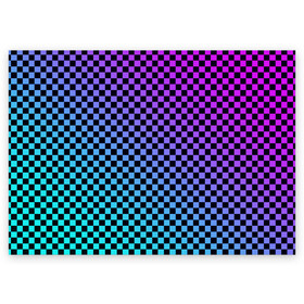 Поздравительная открытка с принтом Checkerboard gradient в Тюмени, 100% бумага | плотность бумаги 280 г/м2, матовая, на обратной стороне линовка и место для марки
 | checkerboard | gradient | бойчик | градиент | клетка. ячейка | орнамент | френдзона | шахматная. доска | шашечки