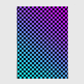 Постер с принтом Checkerboard gradient в Тюмени, 100% бумага
 | бумага, плотность 150 мг. Матовая, но за счет высокого коэффициента гладкости имеет небольшой блеск и дает на свету блики, но в отличии от глянцевой бумаги не покрыта лаком | checkerboard | gradient | бойчик | градиент | клетка. ячейка | орнамент | френдзона | шахматная. доска | шашечки