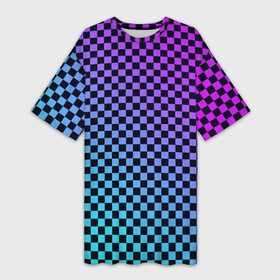 Платье-футболка 3D с принтом Checkerboard gradient в Тюмени,  |  | checkerboard | gradient | бойчик | градиент | клетка. ячейка | орнамент | френдзона | шахматная. доска | шашечки