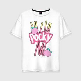 Женская футболка хлопок Oversize с принтом KAWAII POCKY в Тюмени, 100% хлопок | свободный крой, круглый ворот, спущенный рукав, длина до линии бедер
 | kawaii | kawaii pocky | pocky | pocky купить | pocky палочки | кавай | японские pocky