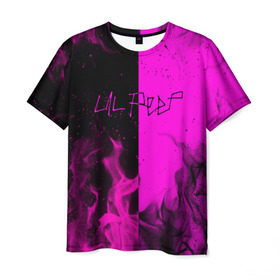 Мужская футболка 3D с принтом LIL PEEP в Тюмени, 100% полиэфир | прямой крой, круглый вырез горловины, длина до линии бедер | bright | fire | flame | heat | light | lil peep | lil prince | pink | wildfire | зарубежная музыка | искры | лил пип | маленький принц | огненный | огонь | пламя | пожар