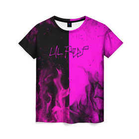 Женская футболка 3D с принтом LIL PEEP в Тюмени, 100% полиэфир ( синтетическое хлопкоподобное полотно) | прямой крой, круглый вырез горловины, длина до линии бедер | bright | fire | flame | heat | light | lil peep | lil prince | pink | wildfire | зарубежная музыка | искры | лил пип | маленький принц | огненный | огонь | пламя | пожар