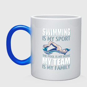 Кружка хамелеон с принтом Swimming is my sport в Тюмени, керамика | меняет цвет при нагревании, емкость 330 мл | dive | diving | swim | swimming | synchronized swimming | водный спорт | дайвинг | плавание | пловец | синхронное плавание | спорт