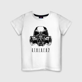 Детская футболка хлопок с принтом S.T.A.L.K.E.R. 2 в Тюмени, 100% хлопок | круглый вырез горловины, полуприлегающий силуэт, длина до линии бедер | Тематика изображения на принте: bandit | chernobyl | logo | pripyat | s.t.a.l.k.e.r. 2 | shadow of chernobyl | stalker | stalker 2 | бандиты | лого | меченый | припять | сталкер | сталкер 2 | тени чернобыля | чернобыль | чистое небо