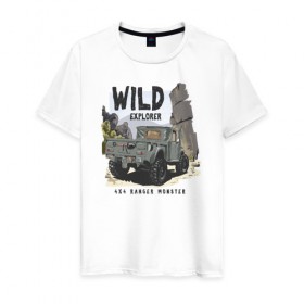 Мужская футболка хлопок с принтом Джип в Тюмени, 100% хлопок | прямой крой, круглый вырез горловины, длина до линии бедер, слегка спущенное плечо. | jeep | offroad | авто | автомобиль | горы | джип | машина | приключение