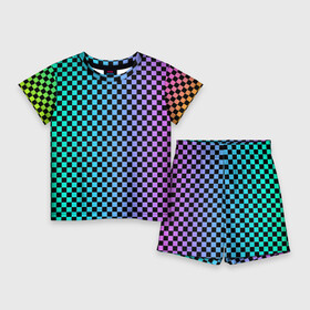 Детский костюм с шортами 3D с принтом Checkerboard Color в Тюмени,  |  | checkerboard | gradient | бойчик | в клетку | в клеточку | градиент | клетка | музыка | орнамент | френдзона | шахматная доска | шашки
