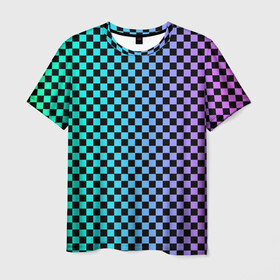 Мужская футболка 3D с принтом Checkerboard Color  в Тюмени, 100% полиэфир | прямой крой, круглый вырез горловины, длина до линии бедер | checkerboard | gradient | бойчик | в клетку | в клеточку | градиент | клетка | музыка | орнамент | френдзона | шахматная доска | шашки