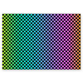 Поздравительная открытка с принтом Checkerboard Color  в Тюмени, 100% бумага | плотность бумаги 280 г/м2, матовая, на обратной стороне линовка и место для марки
 | Тематика изображения на принте: checkerboard | gradient | бойчик | в клетку | в клеточку | градиент | клетка | музыка | орнамент | френдзона | шахматная доска | шашки