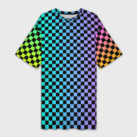 Платье-футболка 3D с принтом Checkerboard Color в Тюмени,  |  | Тематика изображения на принте: checkerboard | gradient | бойчик | в клетку | в клеточку | градиент | клетка | музыка | орнамент | френдзона | шахматная доска | шашки