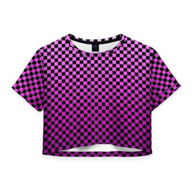 Женская футболка Cropp-top с принтом Checkerboard Color в Тюмени, 100% полиэстер | круглая горловина, длина футболки до линии талии, рукава с отворотами | checkerboard | gradient | бойчик | в клетку | в клеточку | градиент | клетка | музыка | орнамент | френдзона | шахматная доска | шашки