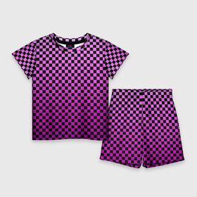Детский костюм с шортами 3D с принтом Checkerboard Color в Тюмени,  |  | checkerboard | gradient | бойчик | в клетку | в клеточку | градиент | клетка | музыка | орнамент | френдзона | шахматная доска | шашки