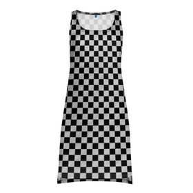 Платье-майка 3D с принтом Checkerboard Color в Тюмени, 100% полиэстер | полуприлегающий силуэт, широкие бретели, круглый вырез горловины, удлиненный подол сзади. | checkerboard | gradient | бойчик | в клетку | в клеточку | градиент | клетка | музыка | орнамент | френдзона | шахматная доска | шашки
