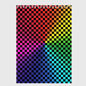 Скетчбук с принтом Checkerboard Color в Тюмени, 100% бумага
 | 48 листов, плотность листов — 100 г/м2, плотность картонной обложки — 250 г/м2. Листы скреплены сверху удобной пружинной спиралью | Тематика изображения на принте: checkerboard | gradient | бойчик | в клетку | в клеточку | градиент | клетка | музыка | орнамент | френдзона | шахматная доска | шашки