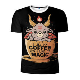 Мужская футболка 3D спортивная с принтом How I Like My Coffee в Тюмени, 100% полиэстер с улучшенными характеристиками | приталенный силуэт, круглая горловина, широкие плечи, сужается к линии бедра | coffee | diy | espresso | how | like | lol | my | как | кофе | лол | мой | монстрик | рога | сделай сам | сказка | эспрессо