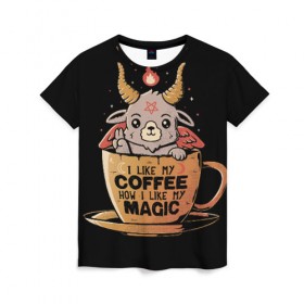 Женская футболка 3D с принтом How I Like My Coffee в Тюмени, 100% полиэфир ( синтетическое хлопкоподобное полотно) | прямой крой, круглый вырез горловины, длина до линии бедер | coffee | diy | espresso | how | like | lol | my | как | кофе | лол | мой | монстрик | рога | сделай сам | сказка | эспрессо