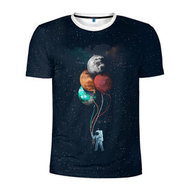 Мужская футболка 3D спортивная с принтом Космонавт с Планетами в Тюмени, 100% полиэстер с улучшенными характеристиками | приталенный силуэт, круглая горловина, широкие плечи, сужается к линии бедра | Тематика изображения на принте: astronaut | cosmonaut | nasa | planet | stars | астронавт | в космосе | галактика | космонавт | космос | планеты | с шариками | шарики
