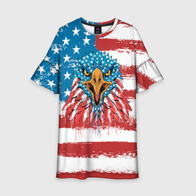 Детское платье 3D с принтом American Eagle в Тюмени, 100% полиэстер | прямой силуэт, чуть расширенный к низу. Круглая горловина, на рукавах — воланы | Тематика изображения на принте: america | amerika | bird | eagle | flag | usa | америка | американский | орел | птица | соединенные | сша | флаг | штаты