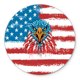 Коврик для мышки круглый с принтом American Eagle в Тюмени, резина и полиэстер | круглая форма, изображение наносится на всю лицевую часть | Тематика изображения на принте: america | amerika | bird | eagle | flag | usa | америка | американский | орел | птица | соединенные | сша | флаг | штаты