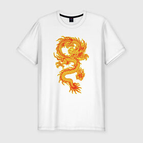 Мужская футболка премиум с принтом Огненный Дракон в Тюмени, 92% хлопок, 8% лайкра | приталенный силуэт, круглый вырез ворота, длина до линии бедра, короткий рукав | Тематика изображения на принте: дракон | мистическое существо | огненный дракон | огонь