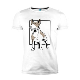 Мужская футболка премиум с принтом Бультерьер в Тюмени, 92% хлопок, 8% лайкра | приталенный силуэт, круглый вырез ворота, длина до линии бедра, короткий рукав | Тематика изображения на принте: bull | bull terrier | dog | terrier | бультерьер | собака | собаки