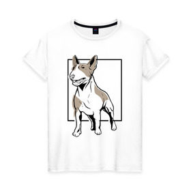Женская футболка хлопок с принтом Бультерьер в Тюмени, 100% хлопок | прямой крой, круглый вырез горловины, длина до линии бедер, слегка спущенное плечо | bull | bull terrier | dog | terrier | бультерьер | собака | собаки