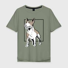 Мужская футболка хлопок Oversize с принтом Бультерьер в Тюмени, 100% хлопок | свободный крой, круглый ворот, “спинка” длиннее передней части | bull | bull terrier | dog | terrier | бультерьер | собака | собаки