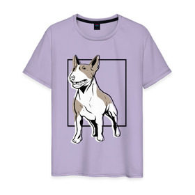 Мужская футболка хлопок с принтом Бультерьер в Тюмени, 100% хлопок | прямой крой, круглый вырез горловины, длина до линии бедер, слегка спущенное плечо. | bull | bull terrier | dog | terrier | бультерьер | собака | собаки