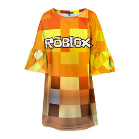 Детское платье 3D с принтом ROBLOX в Тюмени, 100% полиэстер | прямой силуэт, чуть расширенный к низу. Круглая горловина, на рукавах — воланы | game | gamer | logo | minecraft | roblox | simulator | игра | конструктор | лого | симулятор | строительство | фигура