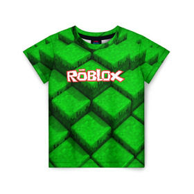 Детская футболка 3D с принтом ROBLOX в Тюмени, 100% гипоаллергенный полиэфир | прямой крой, круглый вырез горловины, длина до линии бедер, чуть спущенное плечо, ткань немного тянется | game | gamer | logo | minecraft | roblox | simulator | игра | конструктор | лого | симулятор | строительство | фигура