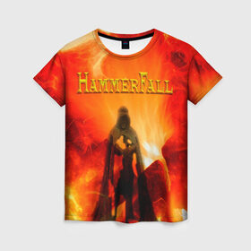 Женская футболка 3D с принтом Hammerfall в Тюмени, 100% полиэфир ( синтетическое хлопкоподобное полотно) | прямой крой, круглый вырез горловины, длина до линии бедер | hammerfall | heavy | metal | power | sweden | пауэр метал | хеви | хеви метал