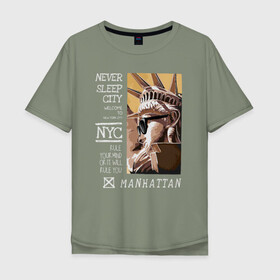 Мужская футболка хлопок Oversize с принтом New York Never Sleep city в Тюмени, 100% хлопок | свободный крой, круглый ворот, “спинка” длиннее передней части | city | never sleep | new york | usa | минимализм | нью йорк | ньюйорк | очки | сша